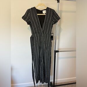 NWT Revolve Privacy Please Small Black and Gold V Neck Jumpsuit